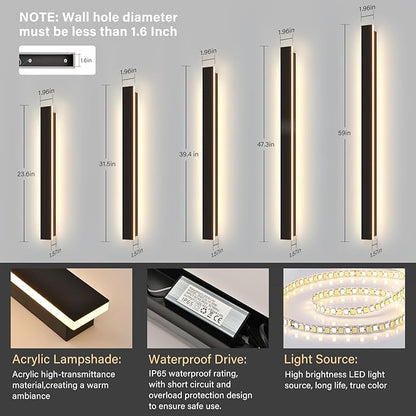 Modern Outdoor Wall Light, 31.5Inch Black LED Dimmable IP65 Waterproof with Remote Outdoor Linear Wall Sconces Exterior Lighting Fixture Porch Wall Light for House, Front Door, Garage