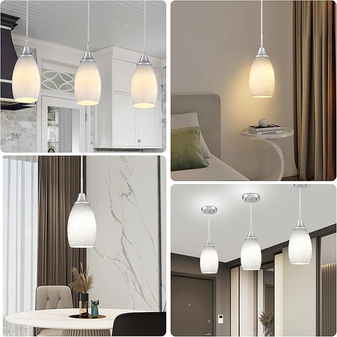 Mini Glass Pendant Light 4.72" with Handblown Milk White Marble Art Glass Hanging Light 3-Pack Oval Ceiling Hanging Light Fixture for Dining Room Kitchen Island Cafe Foyer Hallway