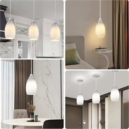 Mini Glass Pendant Light 4.72" with Handblown Milk White Marble Art Glass Hanging Light 3-Pack Oval Ceiling Hanging Light Fixture for Dining Room Kitchen Island Cafe Foyer Hallway