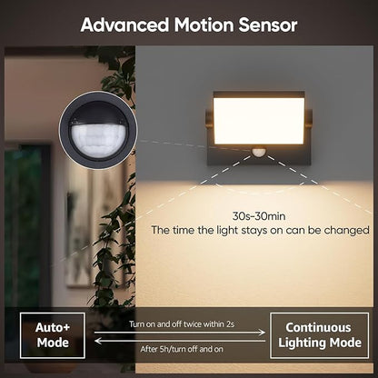 2 Pack 40W Motion Sensor Outdoor Wall Lights, 3000K Black LED Light Fixture, IP65 Waterproof Exterior Porch Light, 360 ° Adjustable Head Flood Wall Lighting for House