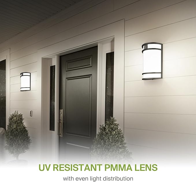 ASD 10 Inch LED Outdoor & Indoor Wall Mount Light Fixture with Motion Sensor - Black Wall Sconce Lighting - 15W 120-277V 3000K 4000K 5000K Adjustable Exterior Lights - Front Door & Patio - ETL 4 Pack