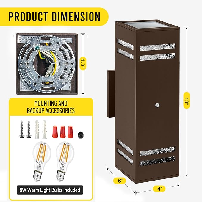 2-Pack Bronze Dusk to Dawn Outdoor Lights, Wall Light Wtih LED Bulbs, Modern Up Down Lights Outdoor, IP65 Waterproof Exterior Lighting Fixtures, Outside Lights for House for Porch, Garage