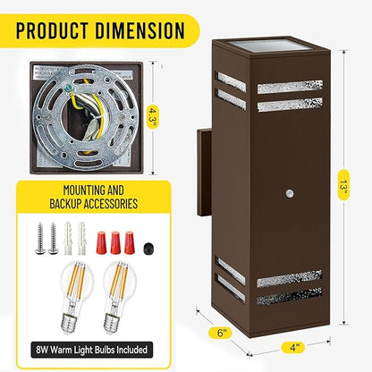 2-Pack Bronze Dusk to Dawn Outdoor Lights, Wall Light Wtih LED Bulbs, Modern Up Down Lights Outdoor, IP65 Waterproof Exterior Lighting Fixtures, Outside Lights for House for Porch, Garage
