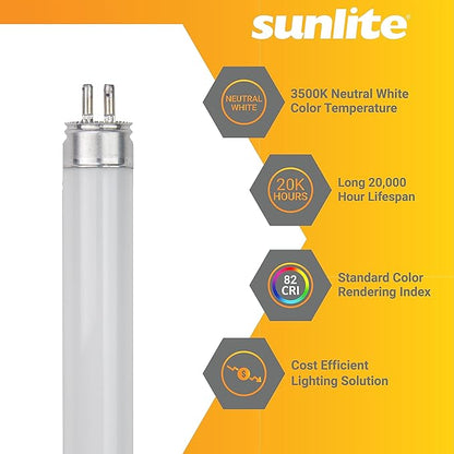 Sunlite 30387 F35T5/835 5 Foot T5 Linear Fluorescent Lamp, 35 Watts, 3100 Lumens, 3500K Neutral White, Miniature G5 Bi-Pin Base, ROHS Compliant, High Performance Straight Tube, 40 Pack
