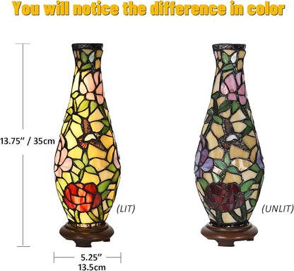 A0010 Tiffany Style Vase Table Lamp LED with 3 Lighting Modes and 10 Brightness Dimming, Handmade Stained Glass Accent Lamp for Bedside Livingroom Bedroom Home Decoration
