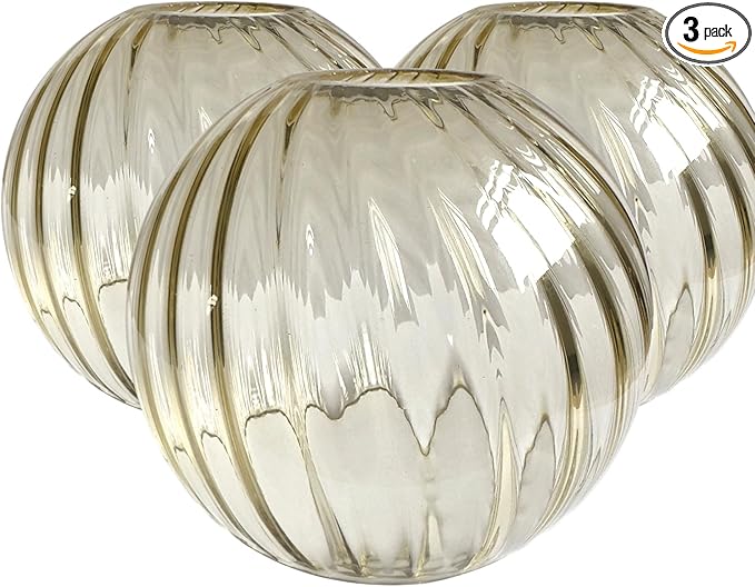 3 Pack Round Ripple Glass Globes for Light Fixtures Replacement, Clear Amber Glass Shade for Farmhouse Pendant Light Chandelier Wall Sconce, 1-5/8 Inch Fitter