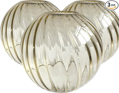 3 Pack Round Ripple Glass Globes for Light Fixtures Replacement, Clear Amber Glass Shade for Farmhouse Pendant Light Chandelier Wall Sconce, 1-5/8 Inch Fitter