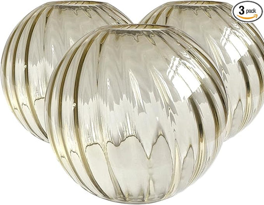 3 Pack Round Ripple Glass Globes for Light Fixtures Replacement, Clear Amber Glass Shade for Farmhouse Pendant Light Chandelier Wall Sconce, 1-5/8 Inch Fitter