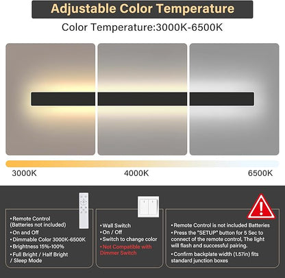 Modern Outdoor Wall Light, 39.4Inch Black LED Dimmable IP65 Waterproof with Remote Outdoor Linear Wall Sconces Exterior Lighting Fixture Porch Wall Light for House, Front Door, Garage