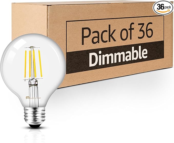 MASTERY MART 36 Pack G25 Globe LED Light Bulbs Dimmable, E26 [60W Equivalent], 2700K Soft White, Vintage Decorative Filament Bulb for Bathroom Mirror, 5.5W LED, UL Listed, Energy Star