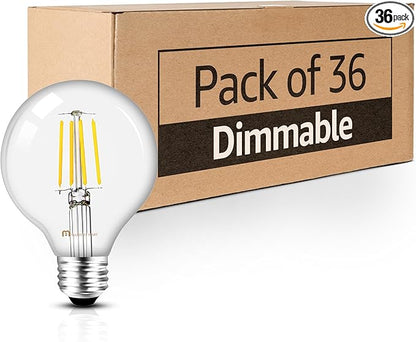 MASTERY MART 36 Pack G25 Globe LED Light Bulbs Dimmable, E26 [60W Equivalent], 2700K Soft White, Vintage Decorative Filament Bulb for Bathroom Mirror, 5.5W LED, UL Listed, Energy Star