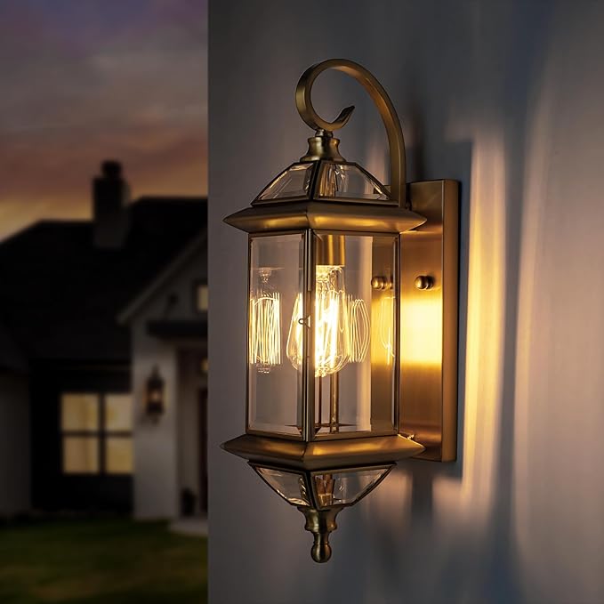Copper Outdoor Lights Wall Mount 18.5" H Porch Light Oil Rubbed Brass Exterior Light Fixture with Clear Glass,Outside Lighting for Patio, Garage, Frontdoor 1 Pack,Bulb Not Included