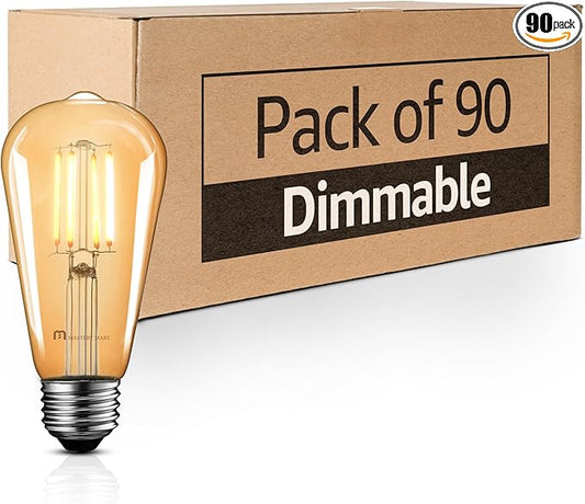 Mastery Mart 90 Pack Vintage LED Light Bulb 2200K Warm White, Dimmable, 5.5W (60 Watt Equivalent), ST21/ ST64 Clear Glass Antique Edison Style, 500LM E26 Decorative Filament Bulb