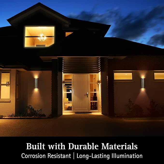 Ultralux 12 Inch Modern LED Up and Down Wall Light, Outdoor Wall Sconce Front Door Light Fixture, 2000 Lumen Outdoor Sconce 30 Watt Outside Lights For House 3000K Brushed Nickel Exterior Light Fixture