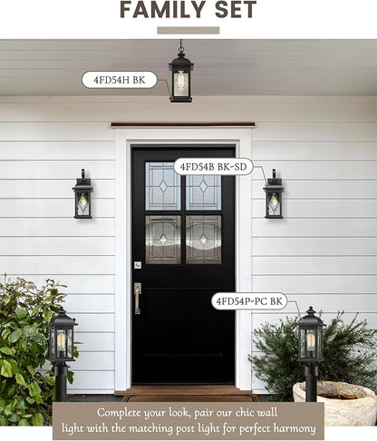 FEMILA 15" Exterior Wall Sconce, 2-Pack Outdoor Waterproof Wall Lights Fixture, Anti-Rust Matte Black Finish with Water Ripple Glass,4FD54B-2PK BK-SD