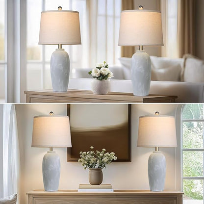 25“ Jar Table Lamps Set of 2, Ceramic Bedside Lamps for Bedroom, Grey Farmhouse Nightstand Lamps for Living Room
