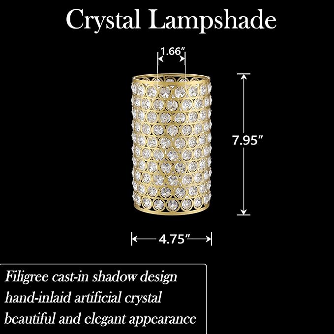 Doraimi Lighting 3 Pack Polyhedral Crystal Metal Pendant Ceiling Chandelier Wall Sconce Lamp Replacement Covers Shade Fixture Gold Finish,1.66" Fitter Size,7.9" high*4.8" Diameter