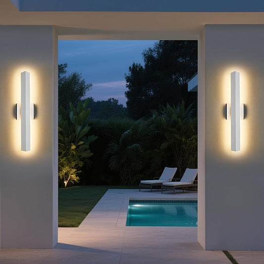 2 Pack LED Outdoor Wall Lights Dimmable,20W 3000K,21.9" Modern Textured White Outdoor Wall Sconce, IP65 Waterproof, Linear Exterior Wall Light for Entrance, Hallway, Garage, Porch