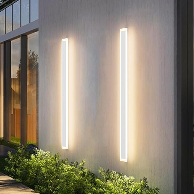 Aipsun Outdoor Lights 2 Pack,Modern Outdoor Wall Light Fixture Long Strip White LED Wall Sconces IP65 Anti Rust Warm Light 3000K Exterior Wall Mount Lights for Entrance, Hallway, Garage, Porch