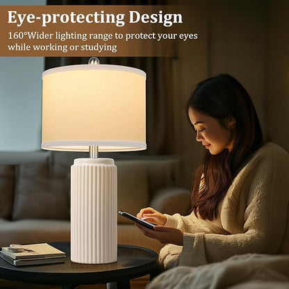TOBUSA 23.5’’ Modern Ceramic Table Lamps Set of 2 for Living Room, Farmhouse Vintage Bedside Table Lamps with White Linen Shade, Rustic Bedroom Ceramic Lamps for Nightstand Home Office End Table Dorm