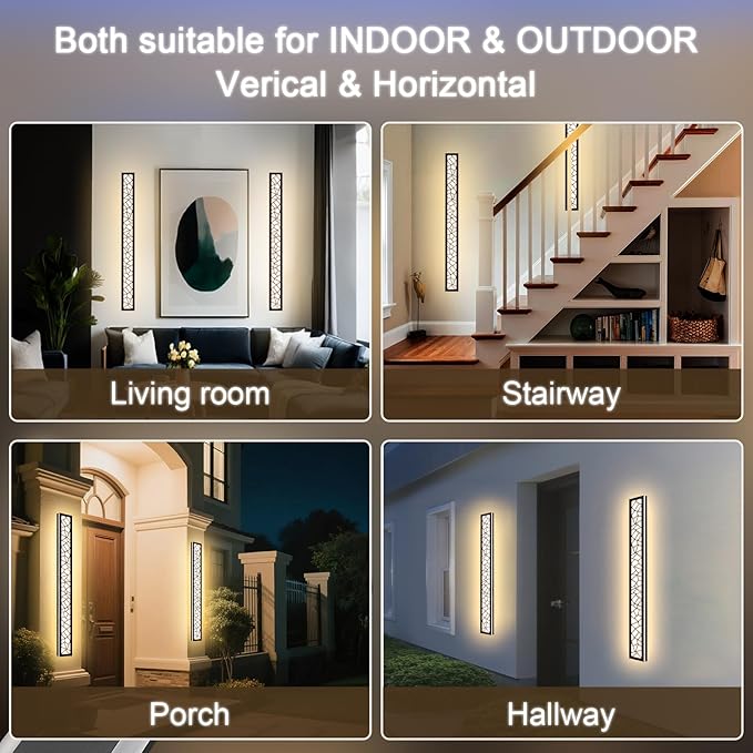 2 Pack Modern Outdoor Wall Lights for Patio,48 inch Long Outdoor LED Wall Lights,Dimmable LED Long Linear Exterior Lighting,Outside Linear Wall Light for Front Door,Garage,Enterway
