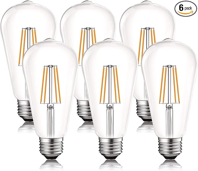 LUXRITE Vintage LED Edison Bulb 60W Equivalent, ST19 ST58, 2700K Warm White, 550 Lumens, Dimmable LED Filament Bulb 5W, Clear Glass, UL Listed, E26 Medium Base (6 Pack)