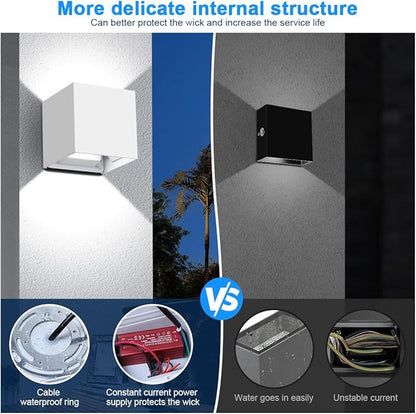 ledmo LED Outdoor Sconses Light Up and Down Wall Lights Adjustable Lighting Beam Aluminum IP65 20W High Power 6000K 1800LM Modern Exterior Lighting Fixture for Patio Home Yard 2 Pack Non Photocell