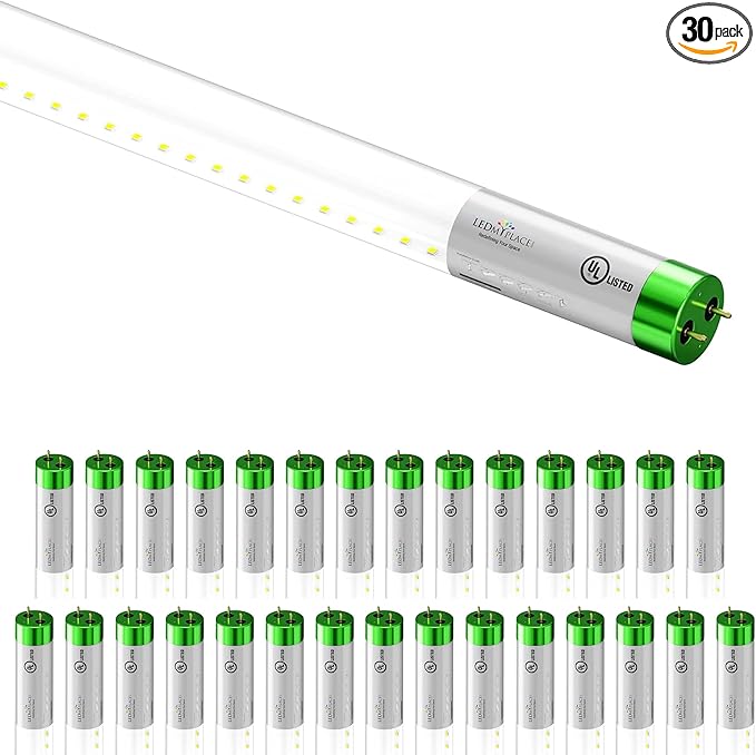 LEDMyplace 18W T8 4ft LED Glass Tube Light, Clear Lens, 5000K Daylight White, G13 Base, Single Ended Power, 1800 Lumens, Replacement of 50W for Garage, Supermarkets Shop, Pack of 30