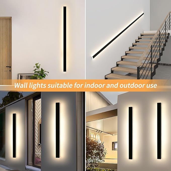 Mikeru 57" 2Pack Outdoor Wall Sconce 3000K Warm White - IP65 Waterproof Black Exterior Light, Hardwired Wall Mounted Fixture for Porch, Patio & Entryway | Non-Dimmable Weatherproof Design