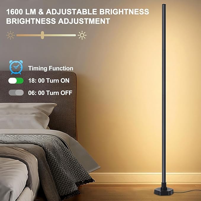 RGB LED Floor Lamp, RGB LED Corner Lamp with Music Sync, Remote Control Color Changing Ambience Light, 16 Million DIY Colors Timer Setting for Living Rooms, Bedrooms and Gaming Rooms