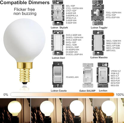 XININSUN Frosted G16.5 globe light bulb,e12 Round Candelabra Bulb 40 watt,4W Chandelier Light Bulbs,Milky White Candelabra LED Bulb,Dimmable,4W 4000K Daylight 400lm,6Pack