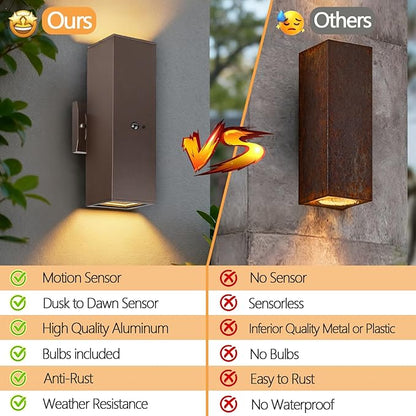 wowlite Motion Sensor Porch Light 2 Pack, Outdoor Lights for House Dawn to Dusk Outdoor Light Fixture, Up and Down Waterproof Modern Exterior Lighting Fixtures for Front Door Garage Yard, ETL Listed