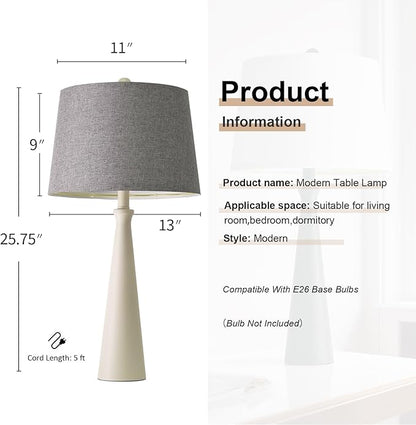 Oneach 25.75" White Table Lamp Set of 2, Modern Vintage Bedside Table Lamps with USB Ports, Traditional Nightstand Desk Lamps Set for Living Room Bedroom