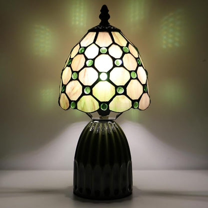 Tiffany Lamp Stained Glass Mushroom Table Lamps 6X6X12.5 Inch Amber Green Pearl Style Small Night Light Ceramic Base Mini Accent Desk Light Suitable for Bedside Table Bedroom Children Room