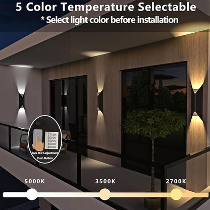 22W Dimmable LED Outdoor Wall Sconce,Modern Up Down Porch Lights 2700K 3000K 3500K 4000K 5000K 5 Colors Changeable,1800 Lumens Outdoor Wall Lights Exterior for House,Garage Door 2 Pack