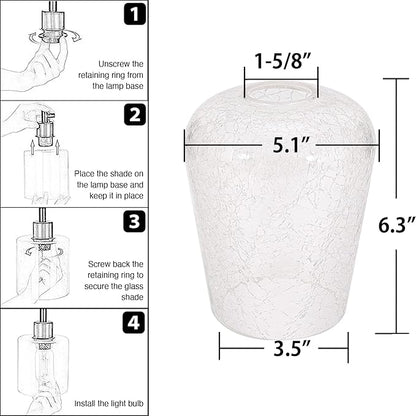 Wine Glass Lamp Shade for Lighting Fixture, 6.3" Height, 1-5/8 Inch Fitter, 3 Pack Clear Crackle Effect Glass Replacement Globe Shade