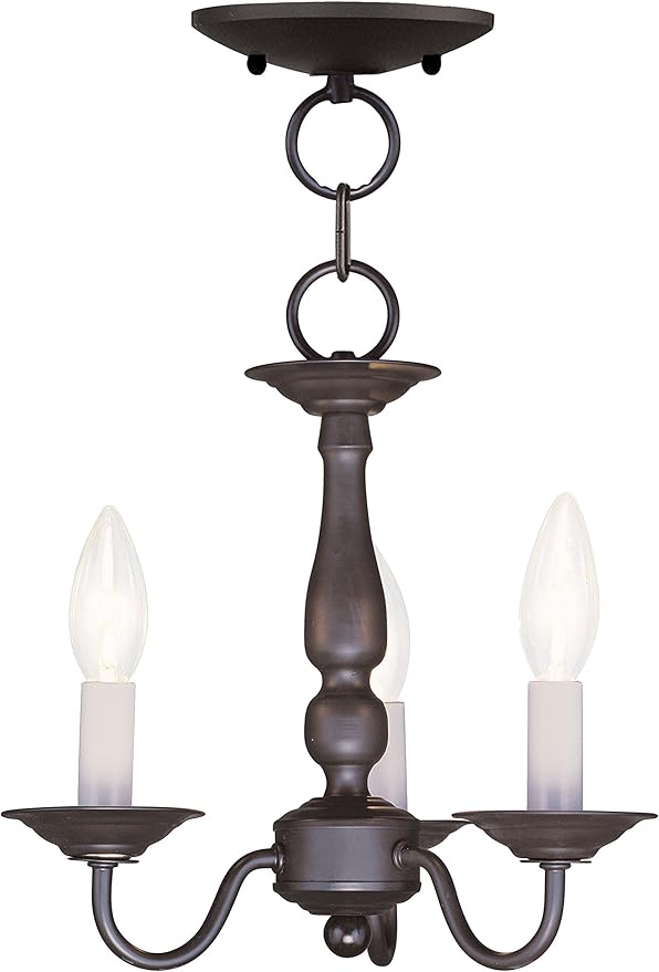 Livex Lighting 5009-07 Williamsburgh 3-Light Convertible Hanging Lantern/Ceiling Mount, Bronze