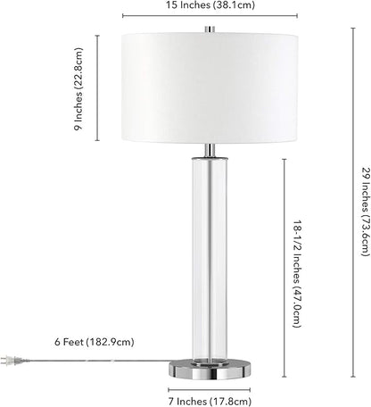 Harlow 29" Tall Table Lamp with Fabric Shade in Clear Glass/Polished Nickel/White