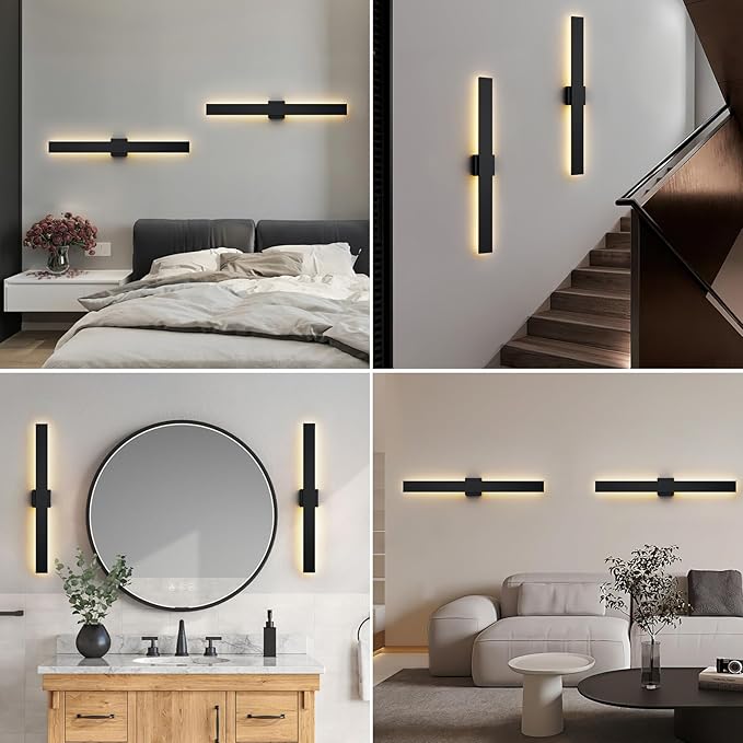 2 Pack 47.2 inch Modern LED Outdoor Wall Light, 3000K 4000K 5000K 10%-100% Dimmable Lights for Outside, IP65 Waterproof Exterior Long Wall Lights for House, Porch, Garage, Patio, Yard, Entrance Black