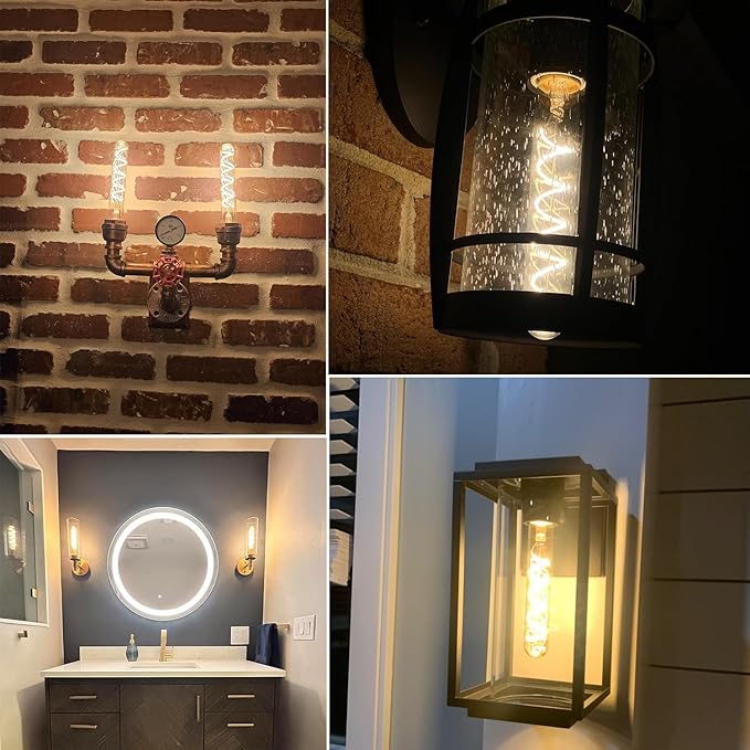 T10 Vintage LED Edison Light Bulbs 60 Watt, 4-Pack Dimmable T30 6W2200K Amber Warm Light Bulbs, E26 Base, 6W LED Equal 60 Watt Incandescent Bulbs,Decorative Antique Spiral Long Bulb,7.3inch