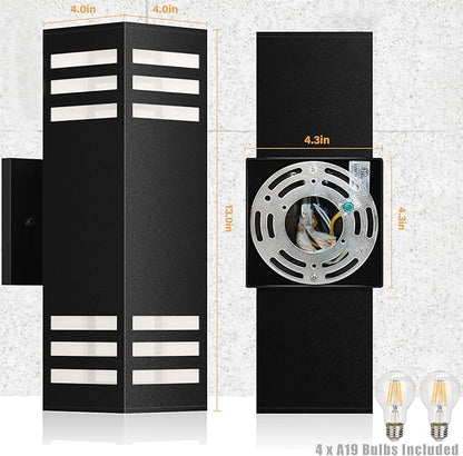Dusk to Dawn LED Outdoor Light Fixture Wall Mount,Black Square Porch Lights Outdoor,Modern Exterior Wall Sconce Lights 13In, Bulb Includes Up Down Outside Wall Light for House Front Door