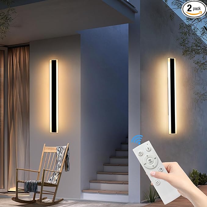 Mikeru 2pack 39inch Outdoor Wall Light Fixtures, 10%-100% Dimmable Outdoor Wall Lights Exterior Front Porch Light 3000-6000k Wall Mounted Led Lighting for Basement, Shop,Garage Lighting