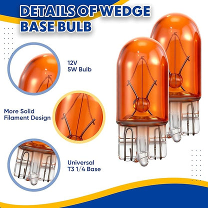 Honoson 20 Pieces 1/4 Wedge Base 12V 5W Bulb Clear Krypton Light Bulb for Landscape, RV and Cabinet Lighting(Amber Light)