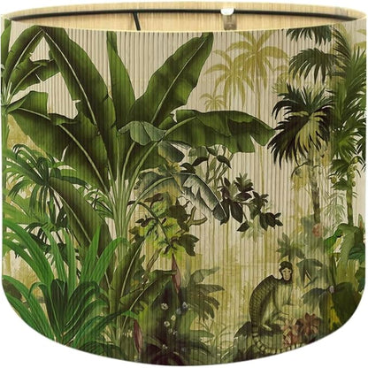 Floral Lampshade Bamboo Made With Tropical Plants green Design, Suitable For Floor Lamps And Desk Lamps, Art deco, Rustic And Elegant, Groovy Unique(11.8 * 9Inch) (Tropical Tree A)
