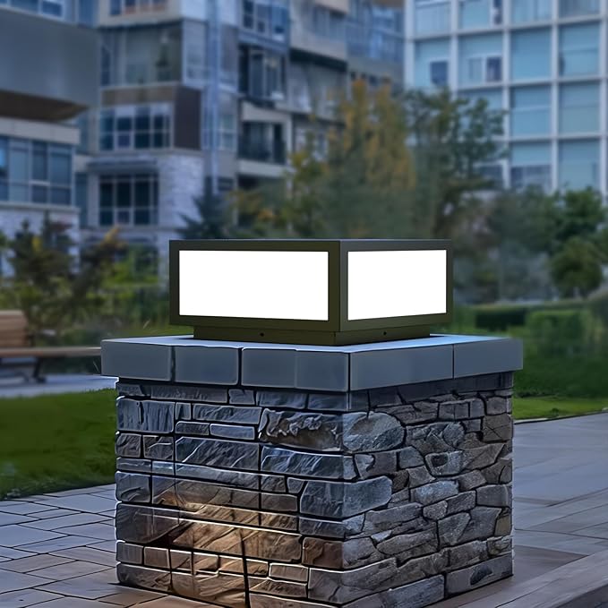 Outdoor Modern Post Light, LED Fence Deck Cap Light High Voltage Wired Lantern Column Lamp for Flat Surface Patio Garden Decoration with IP54 (Solar, 12 X 12 Inch)