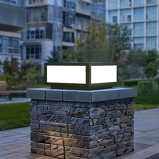 Outdoor Modern Post Light, LED Fence Deck Cap Light High Voltage Wired Lantern Column Lamp for Flat Surface Patio Garden Decoration with IP54 (Solar, 12 X 12 Inch)