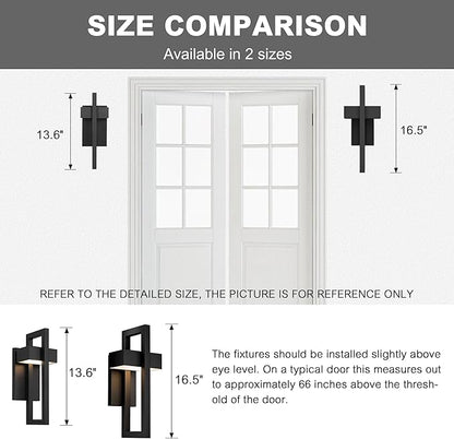 LamQee Modern Outdoor Wall Lights 3000K Integrated LED Outdoor Wall Sconces Lighting, Contemporary Exterior Lighting Fixtures Outside Wall Mount Lights for House Porch Front Door Garage, Matte Black