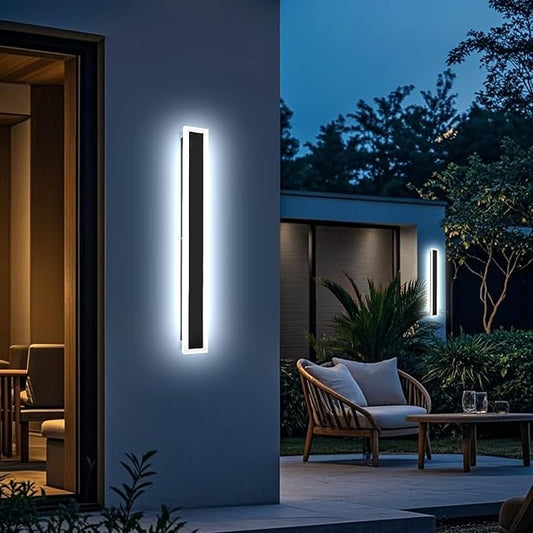 Long Outdoor Wall Lights 2 Pack 31.5 Inch Modern LED Exterior Lighting 3000K-6000K Dimmable Outdoor Wall Sconces IP65 Waterproof Rectangular Black Lighting Fixture for Porch Garage