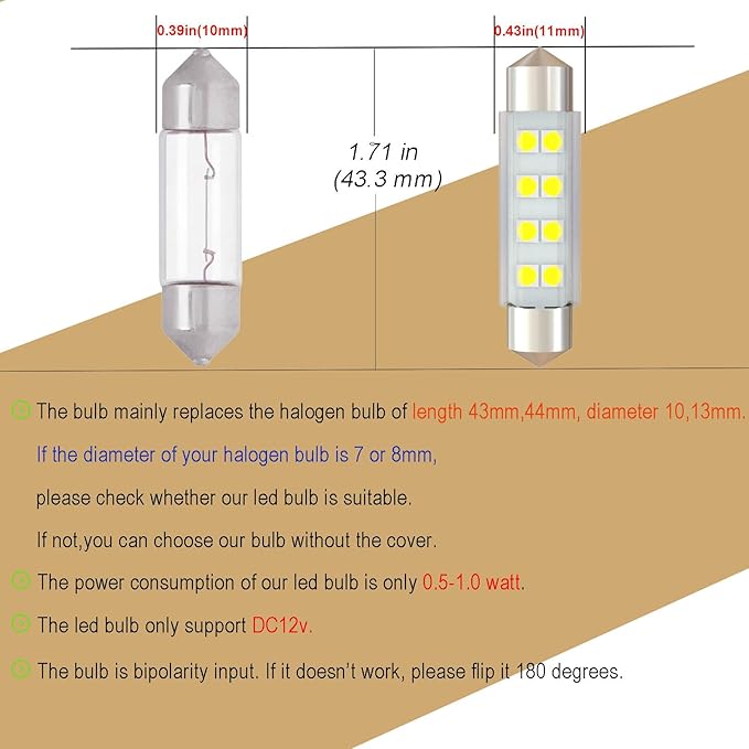578 Festoon LED Bulb Extremely Super Bright 6000K White,211-2 LED Bulbs,212-2 LED Map Bulb 43mm 44mm DC 12V for Automotive Interior Reading Trunk Lights (Pack 12)