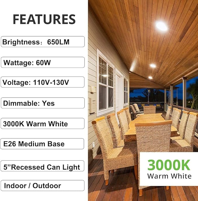 Vinaco PAR30 Long Neck Halogen 60W 120V, Long Lasting 6 Pack PAR30L Flood Light Bulb, PAR30 Dimmable, High Output 1000LM with PAR 30 E26 Warm White 2800K Indoor Outdoor PAR30LN